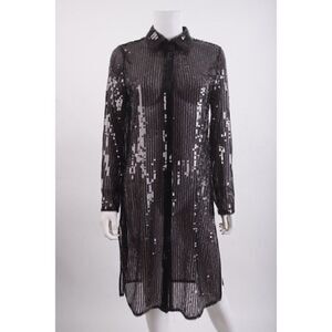 Elie Tahari Womans Sequin Shirt Dress Size XS Black Collared Button Front NWT